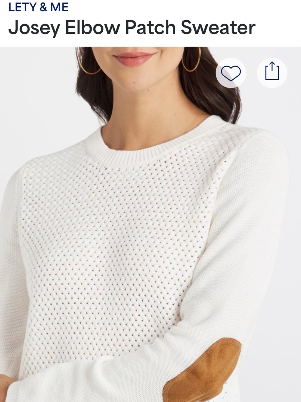 Lety & Me Josey Elbow Patch Cream Textured Crewneck Sweater S - Picture 15 of 16